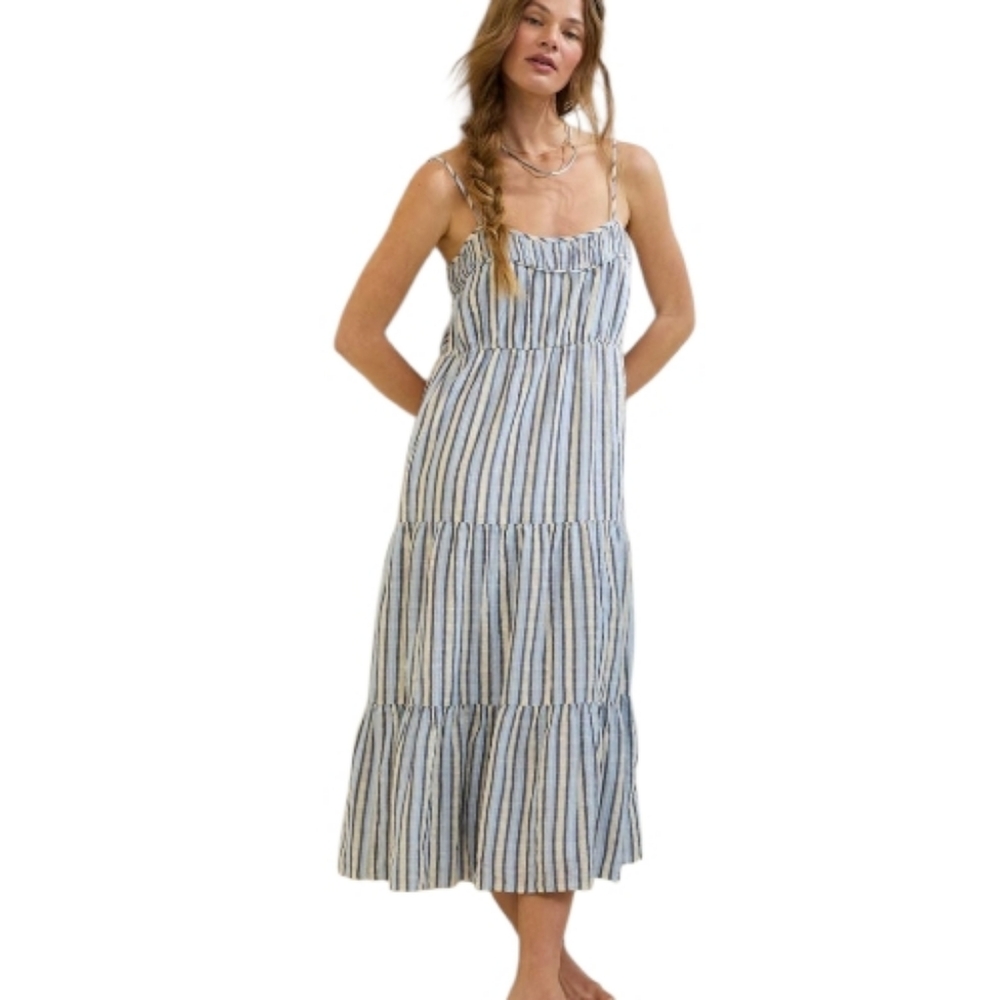 aerie Blue, White and Navy Striped Maxi Skirt
